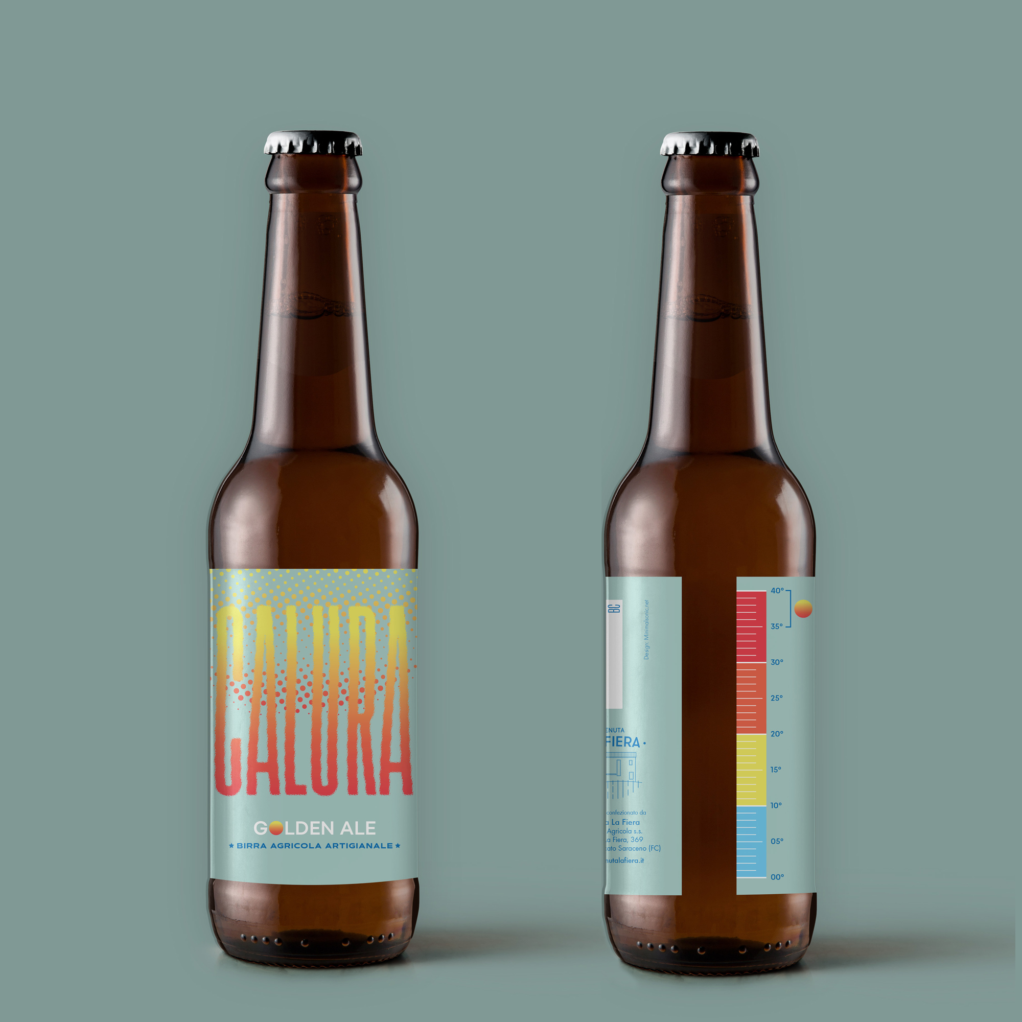 bottiglia ed etichetta birra calura tenuta la fiera