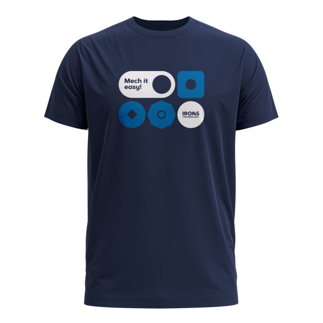 maglietta blu grafica iron's technology